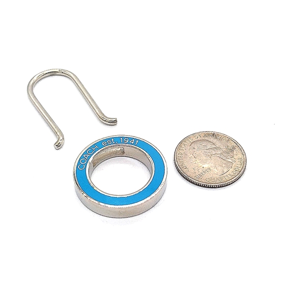 $68 COACH Vintage Sky Blue Enamel Pinch Lock Locket Keychain FOB Purse Charm - Picture 7 of 8